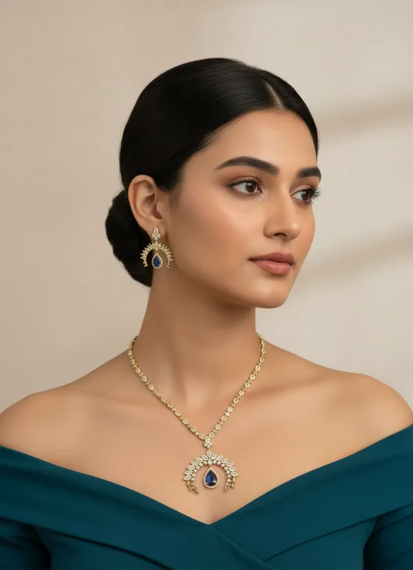 Blue_Brass_Necklace_Set_For_Women